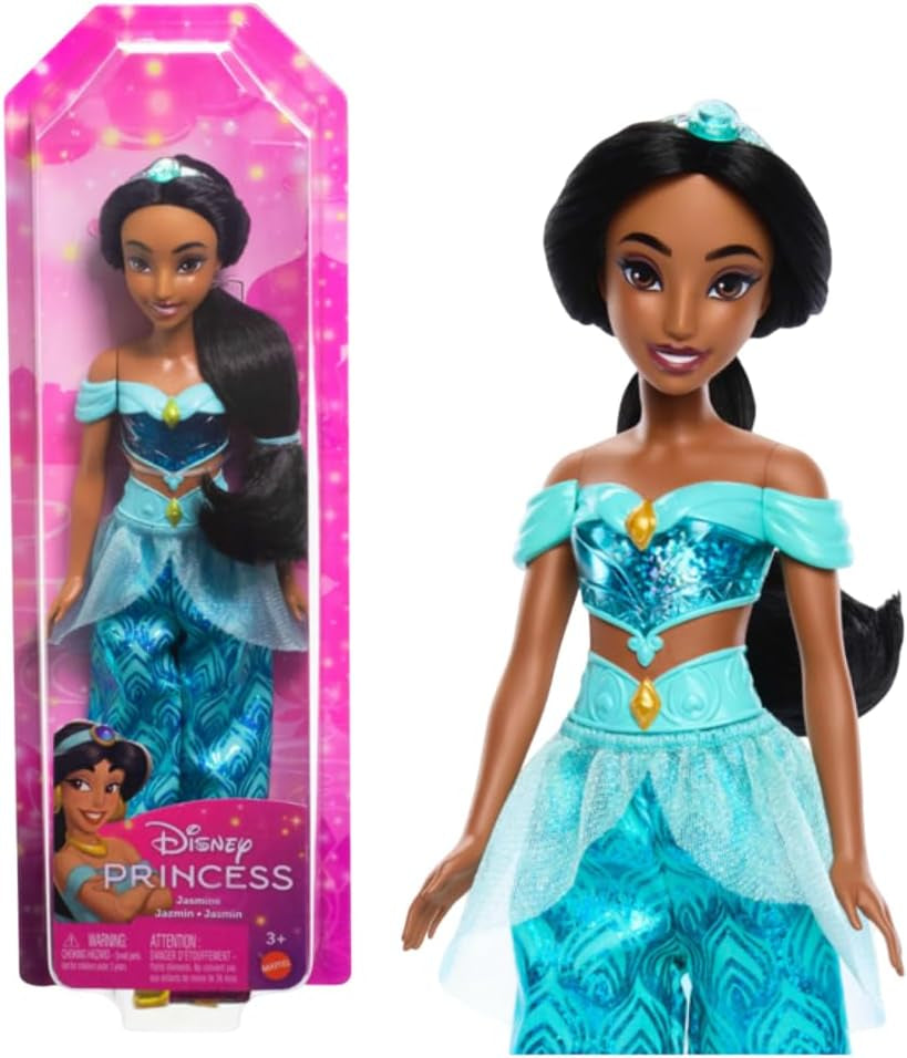 Mattel Disney Princess Toy Jasmine Muñeca articulada de moda con ropa y accesorios brillantes Regalo inspirado en la película de Disney para niños HLW12