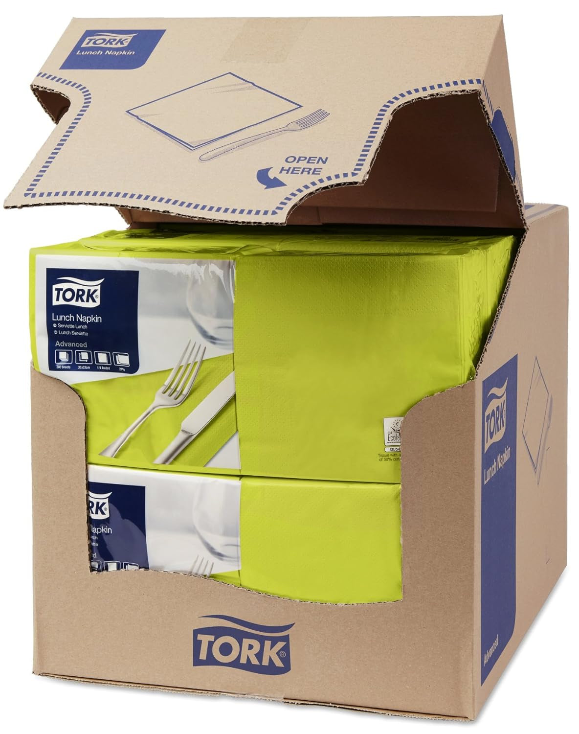 Tork 477840 Servilletas de almuerzo color lima / Servilletas de 2 capas para comidas pequeñas o refrigerios / Calidad avanzada / Servilletas de papel 10 x 200 (2000) / 32,6 x 33 cm (largo x ancho) / Pliegue 1/4