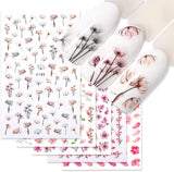 JMEOWIO Nagelsticker Frühling Blume 9 Blatt Nagelaufkleber Selbstklebend Rosa Blüte Nail Art Sticker Decoración Nageldesign Zubehör