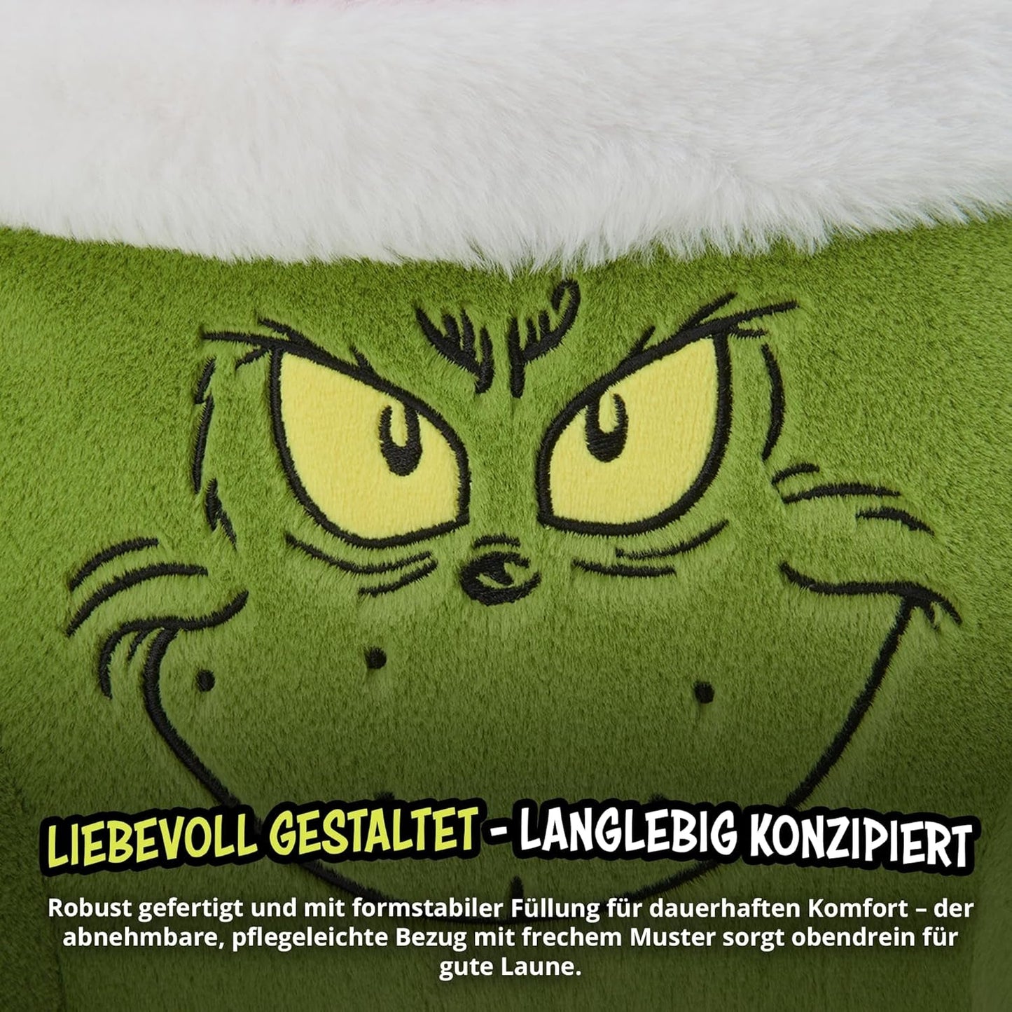 Grinch Pillow - Almohada de Lectura para Cama y sofá, Respaldo con reposabrazos, Almohada de Lectura para Espalda, Cuello y Cabeza, Verde, 40 x 38 cm