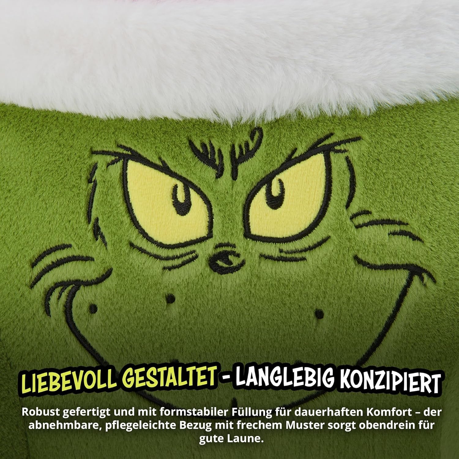 Grinch Pillow - Almohada de Lectura para Cama y sofá, Respaldo con reposabrazos, Almohada de Lectura para Espalda, Cuello y Cabeza, Verde, 40 x 38 cm