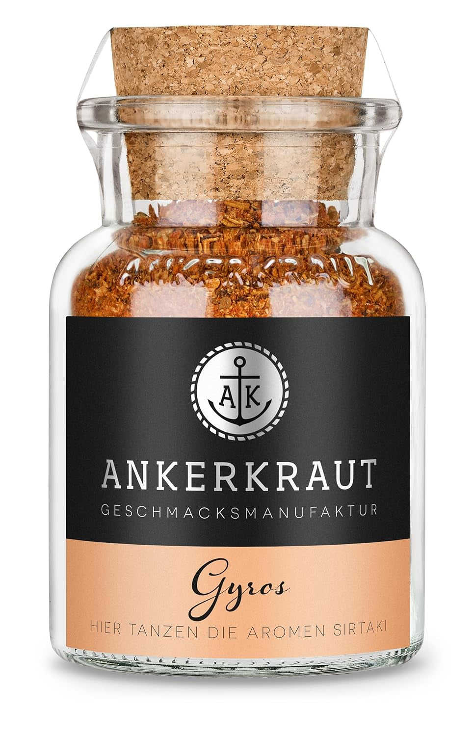 Ankerkraut Gyros, Gewürzmischung für Gyros, egal ob aus der Pfanne oder vom Grill, mit Zwiebel, Knoblauch, Mejorana, Comino, Piment and mehr, 80 g im Korkenglas