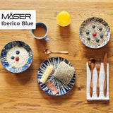 MÄSER 934017 Vajilla Iberico Blue para 4 personas, 12 piezas, estilo morisco, varios diseños vintage en blanco y azul, cerámica