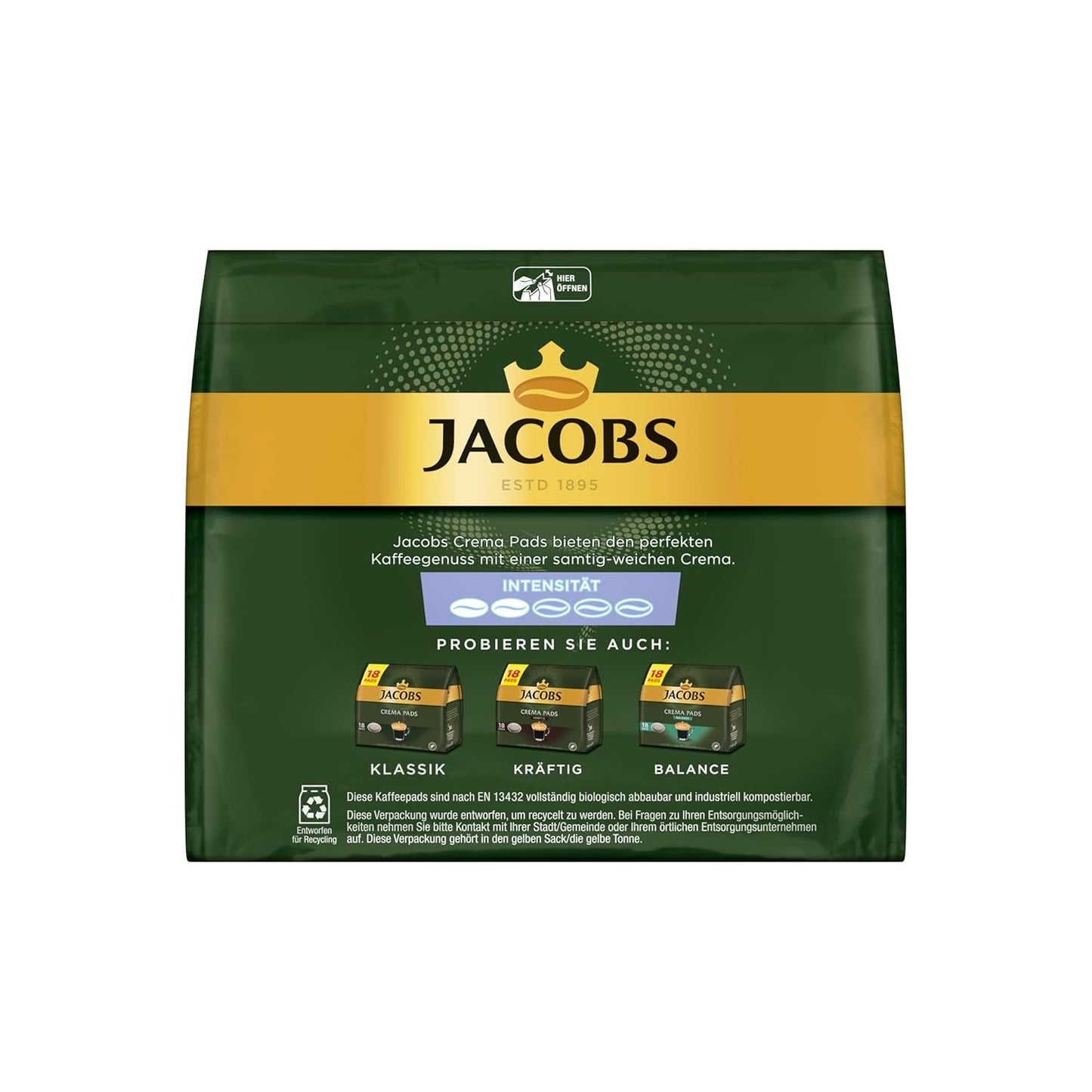 Jacobs Pads Crema Mild, Compresas compatibles con Senseo, 5 x 18 Getränke, 90 Kaffeepads