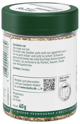 Fuchs Gewürze - Zwiebel rot geschnitten - Gewürz für Pürees, Salad oder Brotaufstriche - ingredientes naturales - 40 g en wiederverwendbarer, recyclebarer Dosis