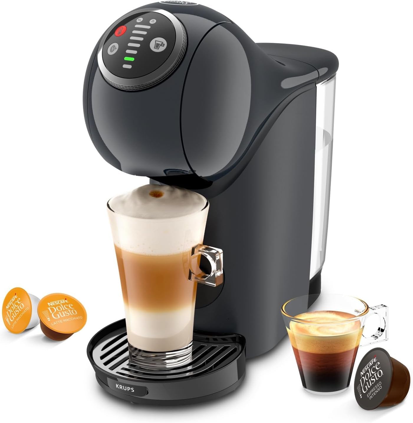 NESCAFÉ Dolce Gusto Genio S Plus de Krups, cafetera de cápsulas compacta, capacidad 0,8 litros, 1500 vatios, aviso automático de descalcificación, gris espacial, KP340B