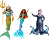 Mattel DISNEY Arielle The Mermaid Set con Mala, Karina y Arielle, atuendos y peinados únicos, para jugar imaginativamente y coleccionar, para edades de 3 años en adelante, HND29 Naty Shop Muñecas King Triton, Ursula y Ariel