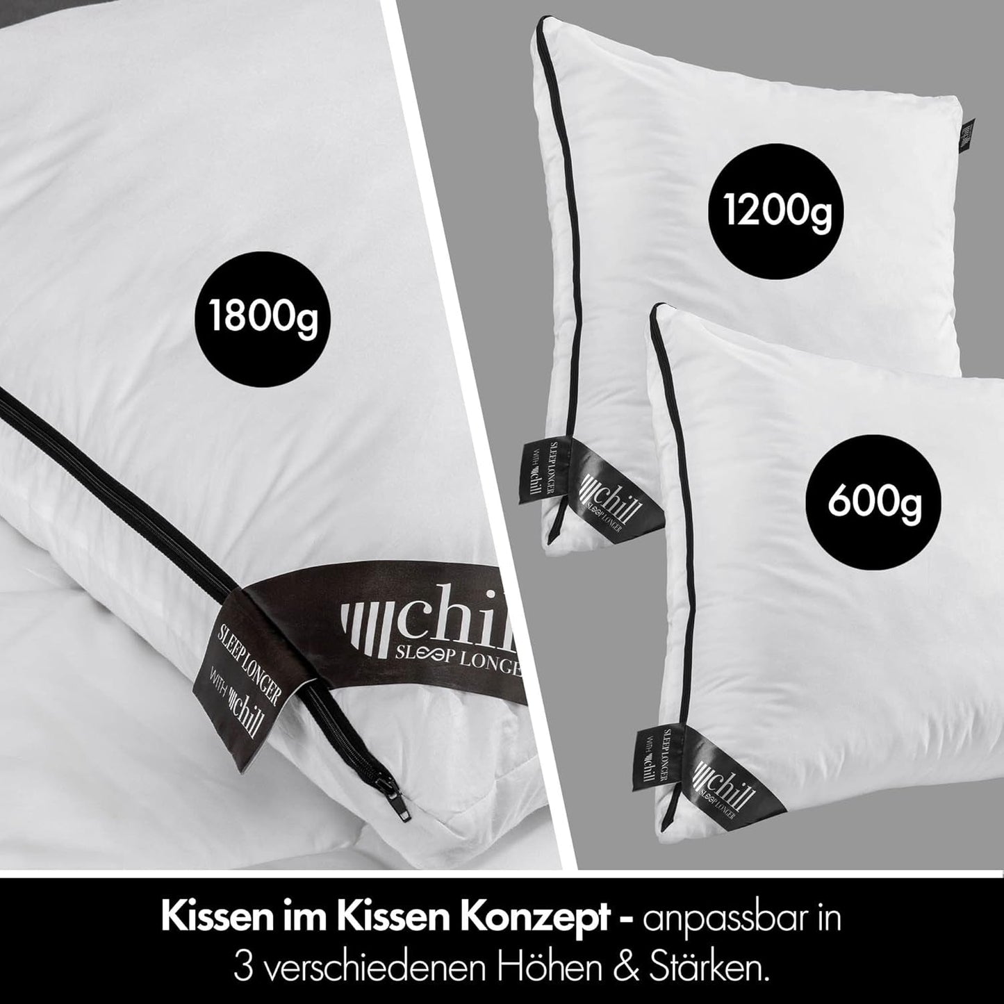 Almohada 80X80 Cm - diseño 2 en 1 - almohada en almohada - almohada grande para dormir transpirable y lavable y 100% vegana - 2 almohadas 3 opciones - almohada con relleno de 600G y 1200G Naty Shop almohadas estándar