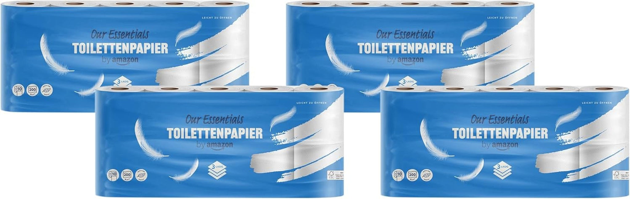Por Amazon Papel higiénico, 3 capas, 10 rollos (10 rollos, 1 paquete) 200 hojas por rollo, certificado Fsc