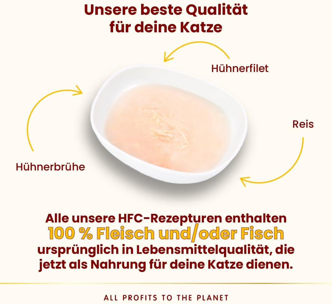 Almo Nature HFC Hydration Help Comida húmeda para gatos - Sopa de pollo y filetes de pollo - Apto para uso humano, Sin gluten, Monoproteína, 50 g, 24 piezas, 1,2 kg