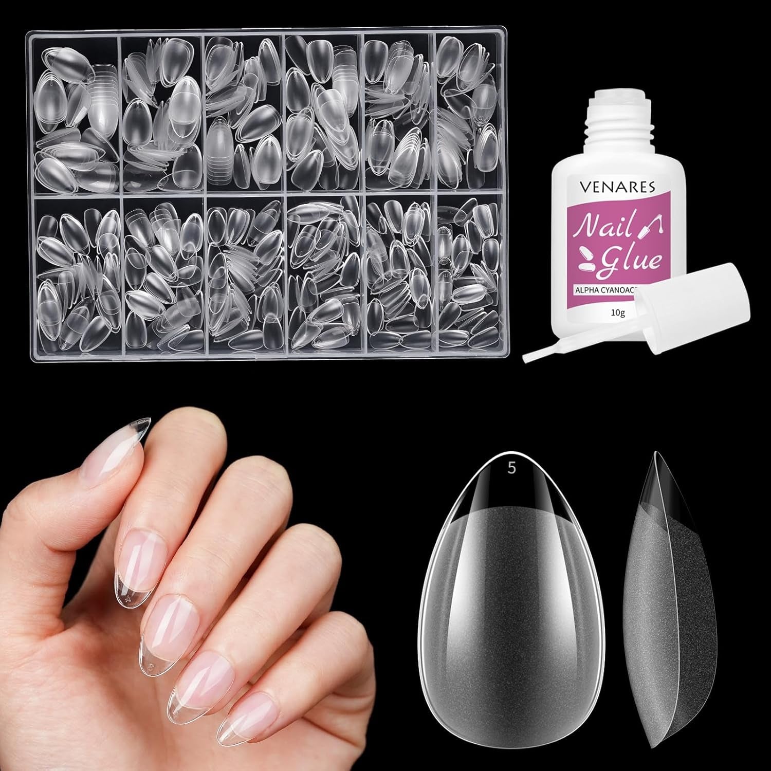 Uñas postizas cortas bailarina 500 Uds pegamento en 12 tamaños uñas artificiales Gel suave corto cobertura completa puntas de uñas para uñas de Gel cortas S