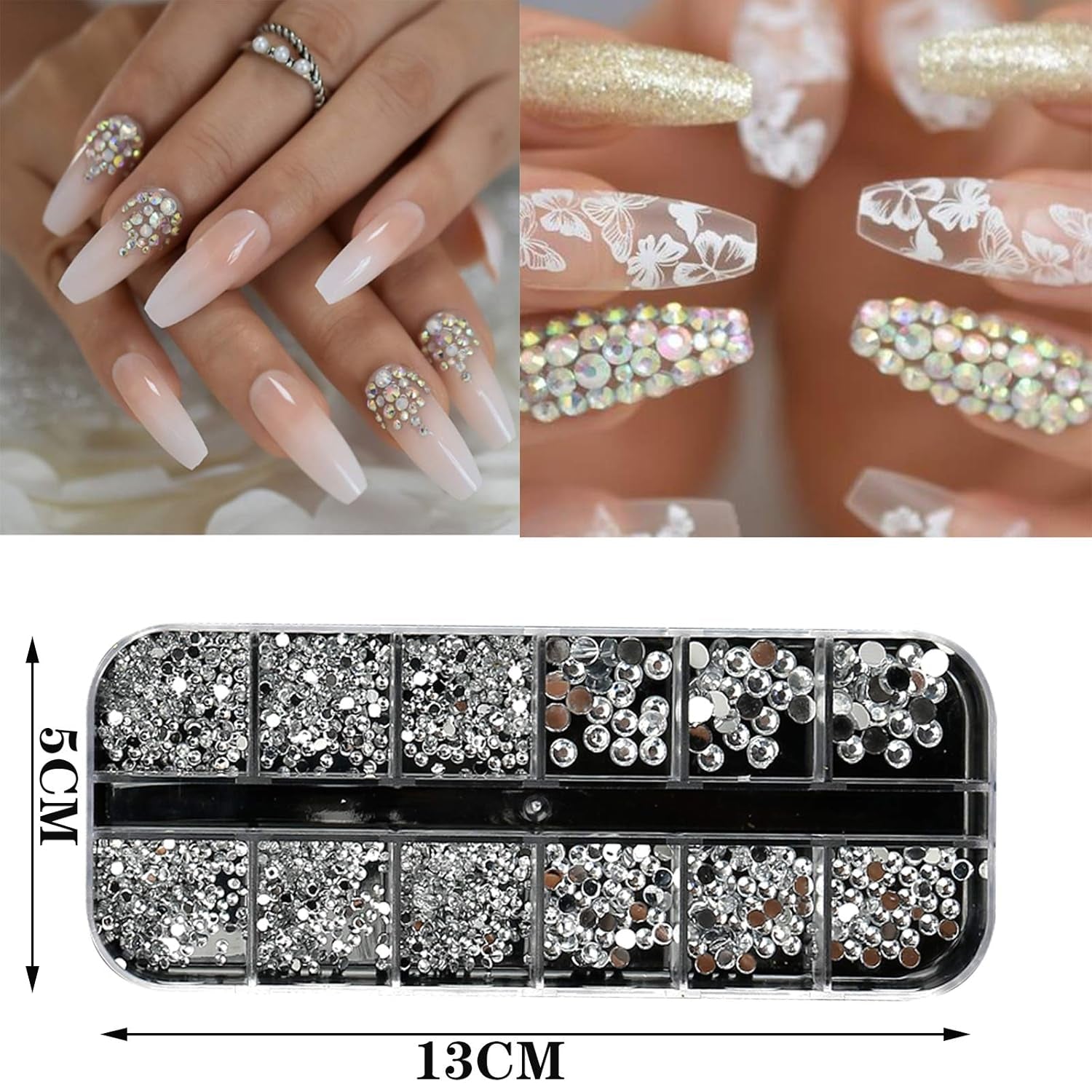 Kit de 10 cajas de diamantes de imitación para uñas, accesorios multifuncionales con 1 pinza, diamantes decorativos, cristales, perlas, gemas, coloridos, mixtos, ojos de caballo, piedras metálicas, para decoración de uñas DIY