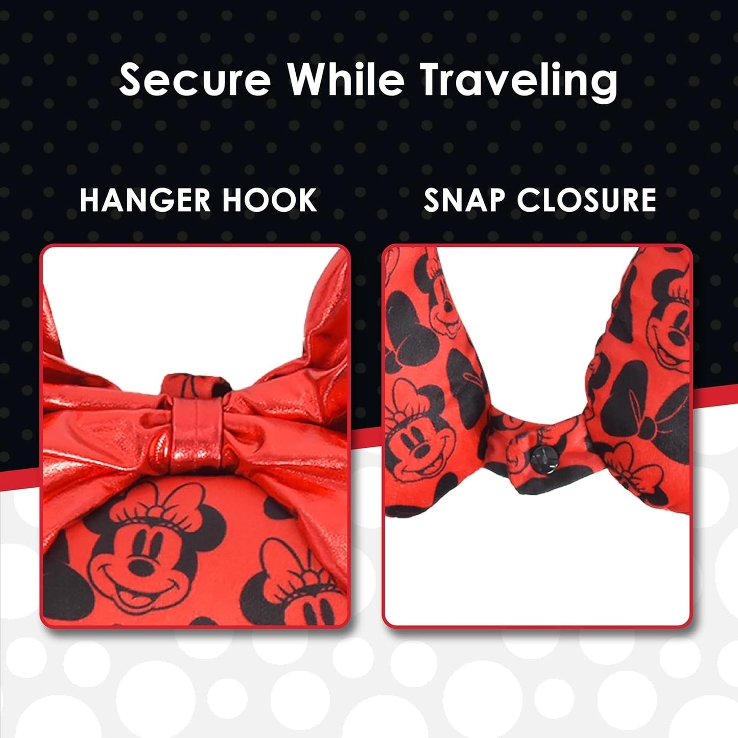 Ful Concept One Disney Minnie Mouse Almohada Cervical de Viaje con Orejas 3D y Muelle para Avión, Coche y Oficina, Cómoda y Transpirable, Rojo/Negro Naty Shop Almohadas de Viaje