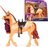 Unicorn Academy Cinder the Unicorn - Unicornio Valentina original de 28 cm de altura de la serie de Netflix, con melena y cola reales, brida, silla y cepillo extraíbles, para niños a partir de 4 años