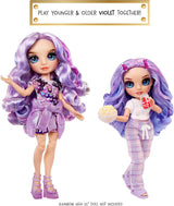 Muñeca Rainbow High Junior High PJ Party - Violeta - 22 cm con mono mullido, zapatillas y accesorios de juego - Juguete para niños - Ideal para 4-12 años