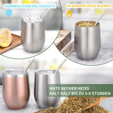 Taza Mate Moderna 340ml, Juego de Tazas de Yerba Mate de Acero Inoxidable con Doble Pared Aislante, Taza de Té Mate con Tapa Libre de BPA, Bombillas y Cepillo de Limpieza (Plata)