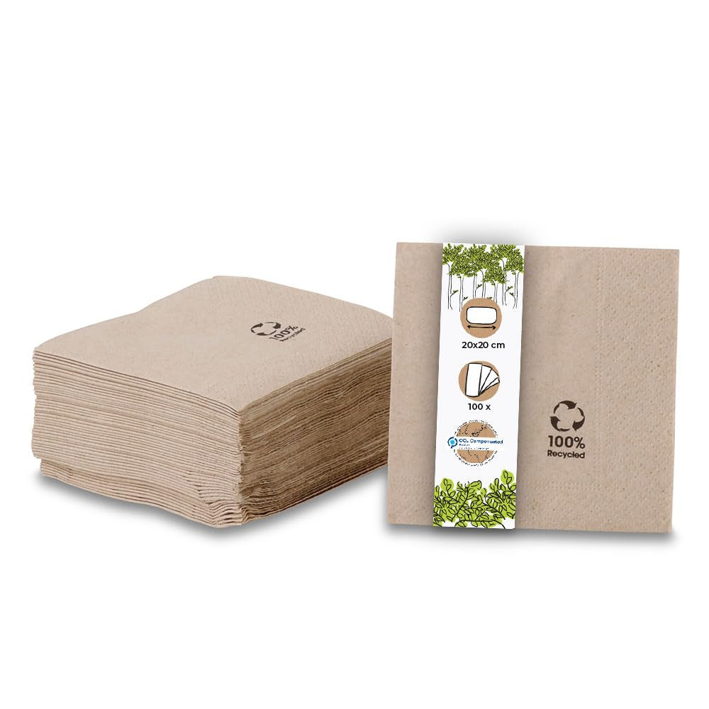 Servilletas Ecológicas Orgánicas Hechas de Papel Reciclado I Servilletas de Papel de Alta Calidad 10 X 10cm I Servilletas de Cóctel de 100 Piezas Sin Blanquear Biodegradables Compostables