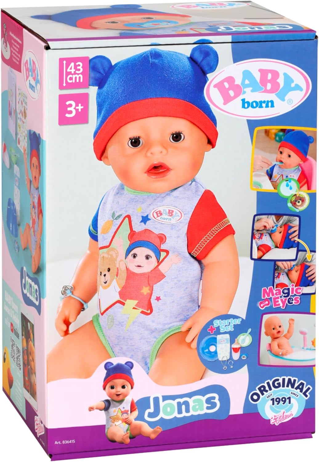 BABY Born Jonas - muñeco bebé 43 cm - 10 funciones incluidos accesorios y colchón - Funciona completamente sin pilas - Apto para niños a partir de 3 años