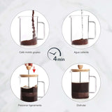 Cafetera Francesa, Prensa De Café, Cafetera De Émbolo, Cafetera De Filtro Francés, 3 Tazas, 0,35 L, Acero Y Madera