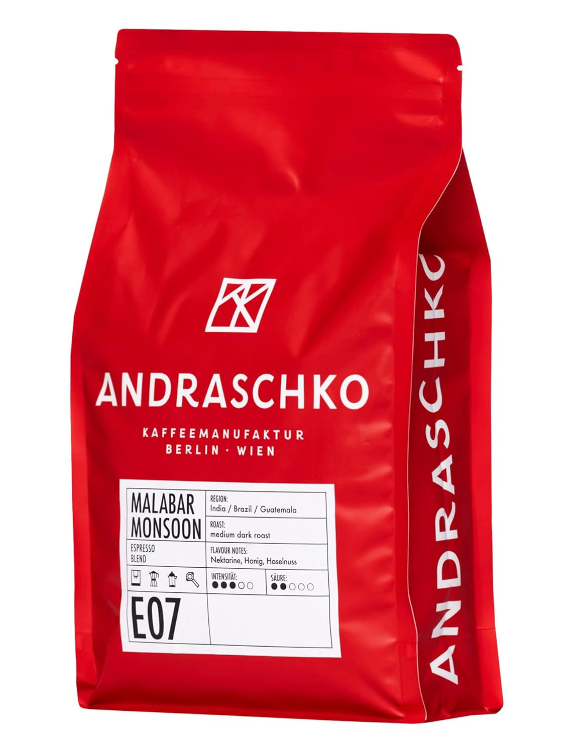 Malabar Monsoon Espresso Blend - 100% Arábica de la India, Brasil y Guatemala - säurearm & ausgefungen mit Nektarine, Honig & Haselnuss - ganze Bohnen, tostado medio oscuro - 1kg