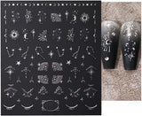 Pegatinas de uñas metálicas plateadas 3D, pegatinas de uñas para mujeres, estrella, luna, sol, láminas para uñas, pegatinas autoadhesivas, pegatinas de uñas de mariposa, pegatinas de uñas, accesorios de diseño de uñas, 8 piezas