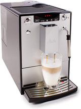 Melitta Solo & Milk: cafetera delgada totalmente automática con espumador de leche, cafetera con depósito de agua extraíble, p. café o capuchino, plata