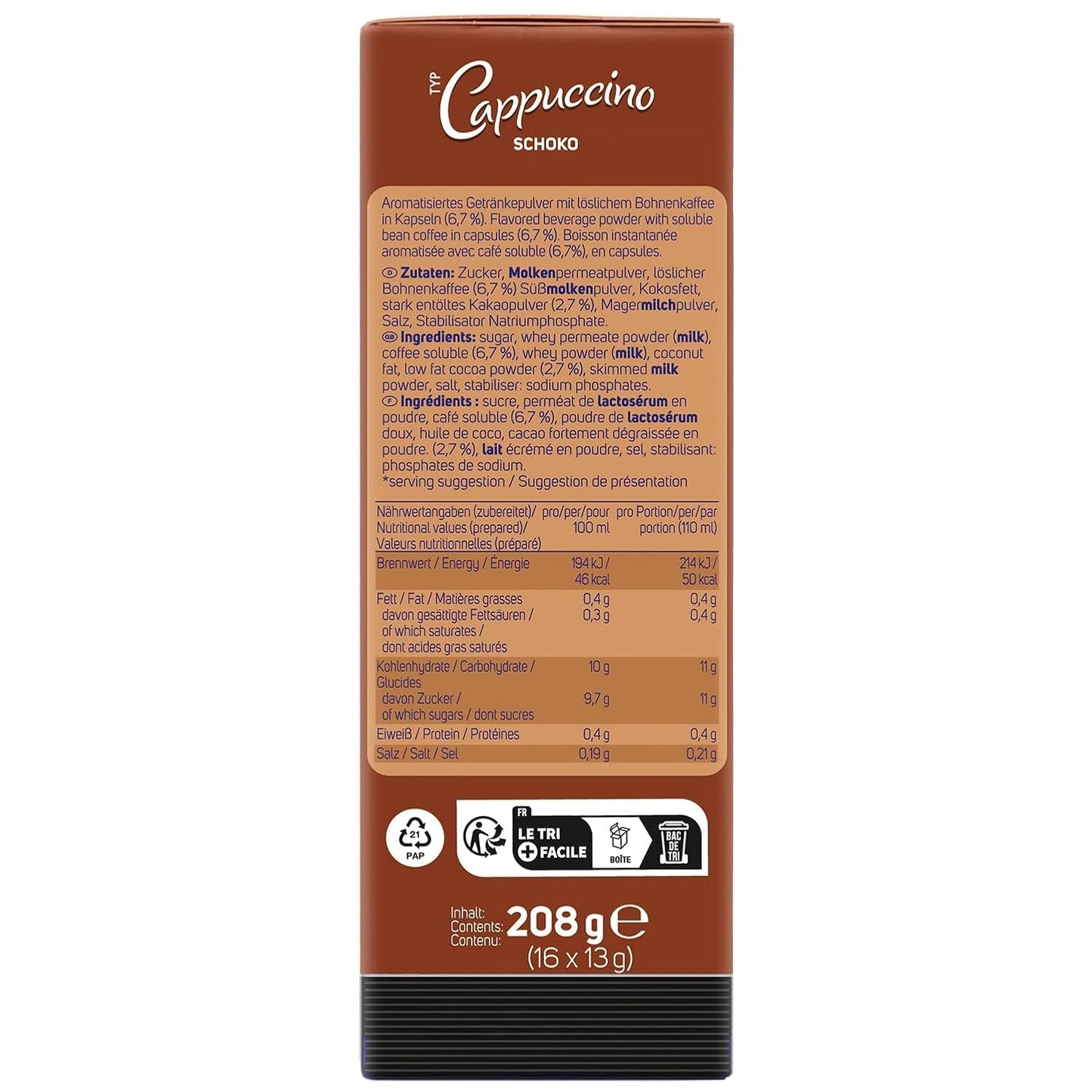 KRÜGER Cappuccino Schoko Cápsulas de café, compatibles con K-fee y ALDI EXPRESSI* Kapselmaschinen, café instantáneo aromatizado, 96 cápsulas