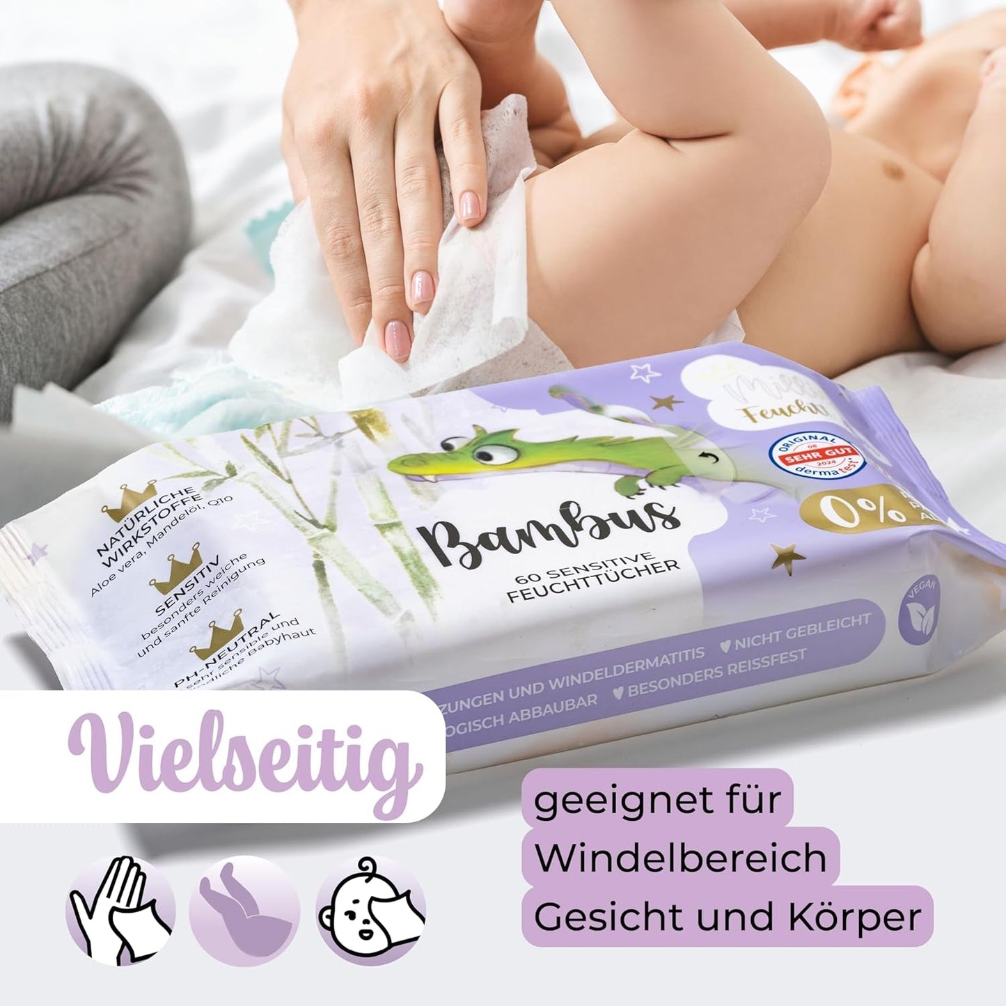 Millis Bamboo Baby Toallitas húmedas sensibles para la delicada piel del bebé - 5 x 60 piezas - Limpieza natural, suave y sostenible - Toallitas húmedas biodegradables, sin plástico y sin alcohol