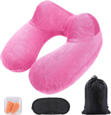 Aiqinu Almohada Inflable para el Cuello Almohada de Viaje, Almohada Inflable compacta de Cuello rápido con Funda de Almohada Lavable para Viajes en Coche, avión, Tren, Oficina, Almohadas de Viaje Familiar Naty Shop Rosa