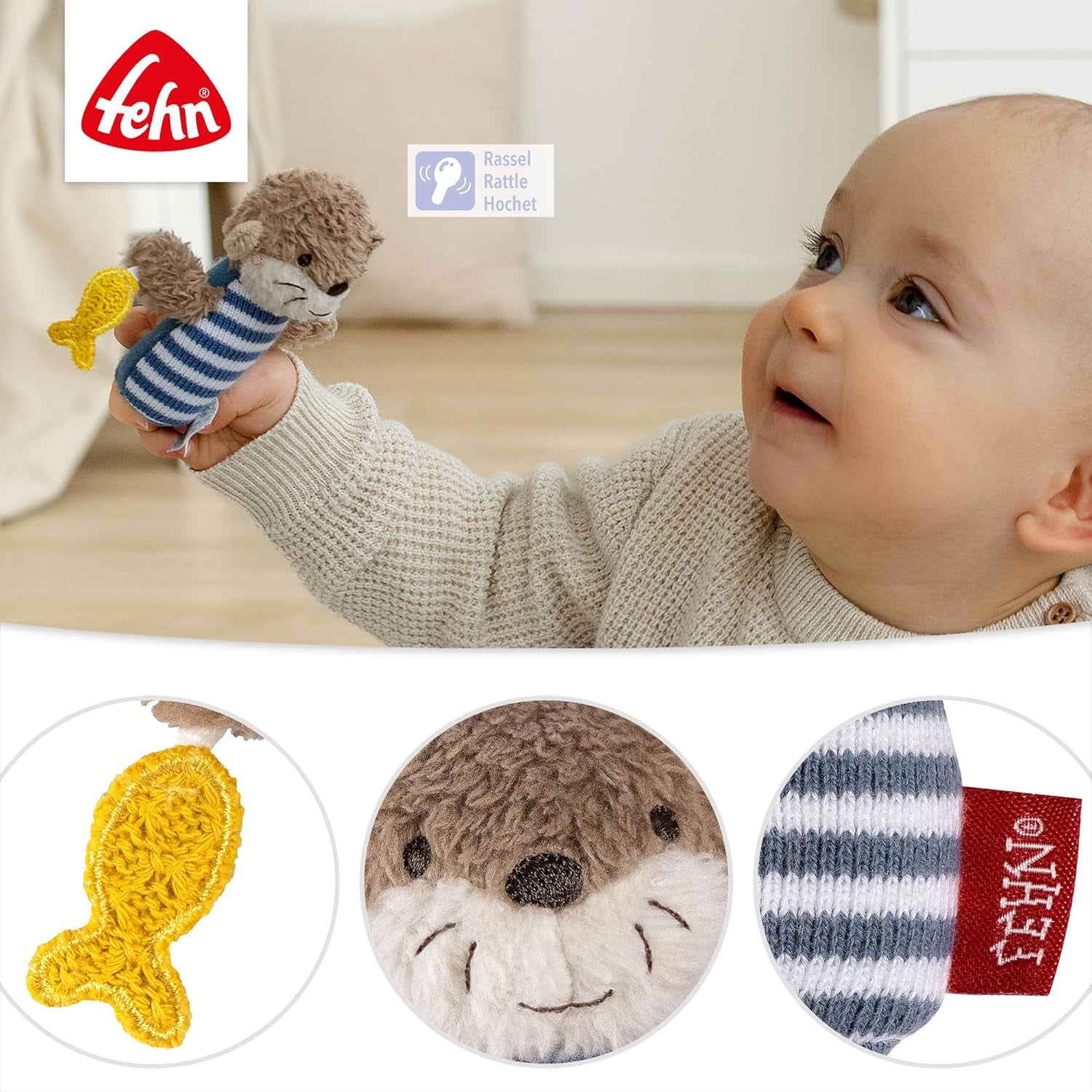 Fehn mini sonajero nutria - mini juguete de agarre para hacer sonar, tocar y jugar con un animal de tela suave y tierno - un fiel compañero para bebés y niños pequeños a partir de 0 meses Baby Toys Naty Shop