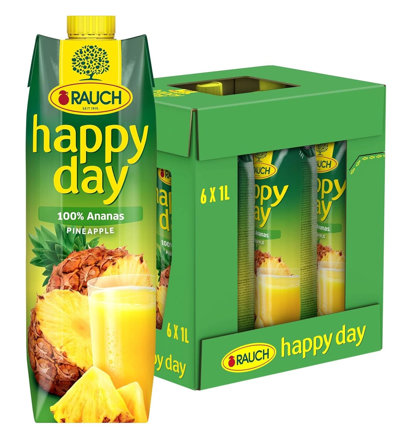Rauch Feliz Día Piña | Explosión de sabores tropicales | Elaborado con jugo de piña 100% concentrado | 6 x 1 litro, Tetra Prisma Bebidas sin alcohol Naty Shop