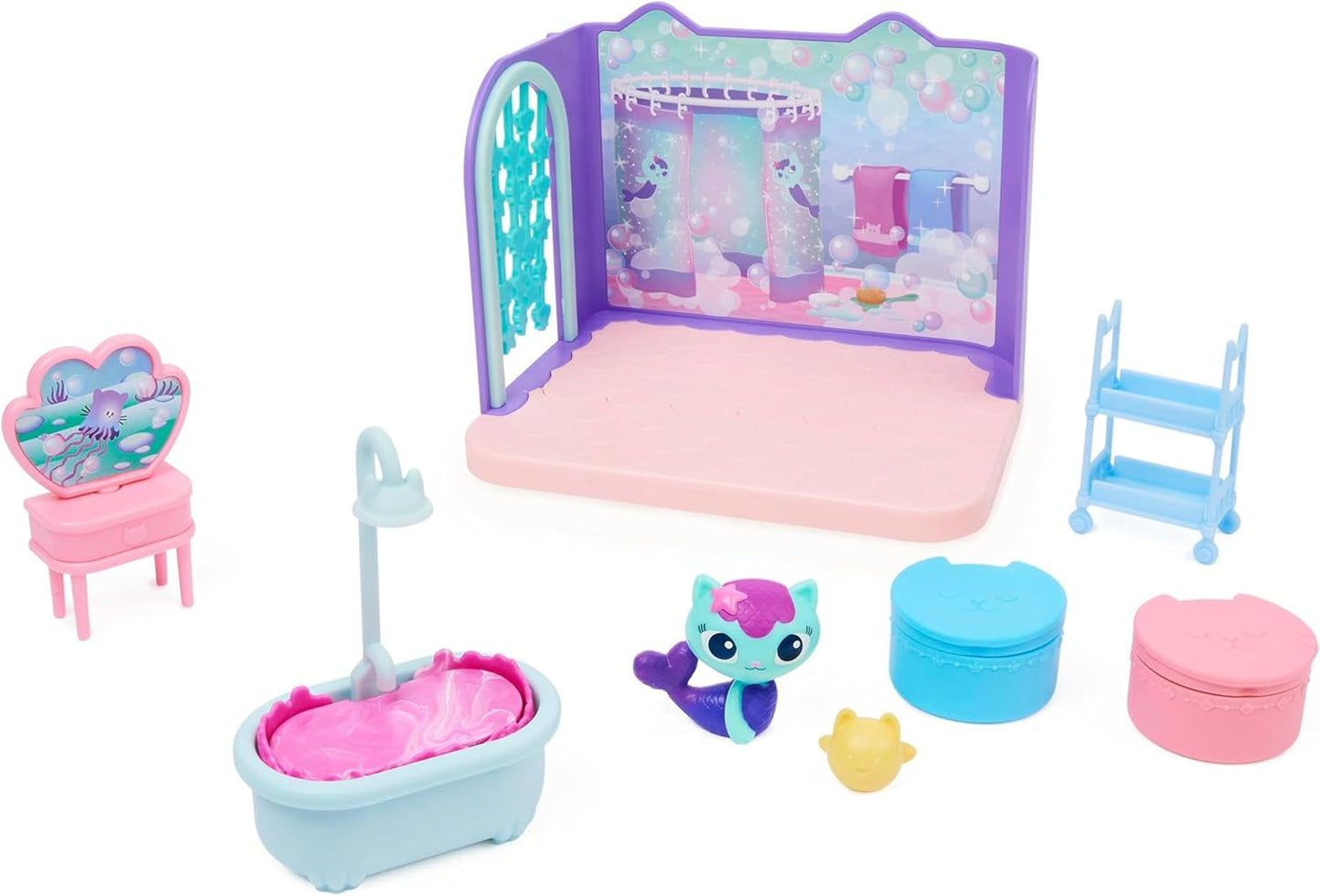 Habitación Deluxe de la casa de muñecas de Gabby, habitación para gatos, muebles y 2 cajas sorpresa con accesorios temáticos, adecuada para edades de 3 años en adelante