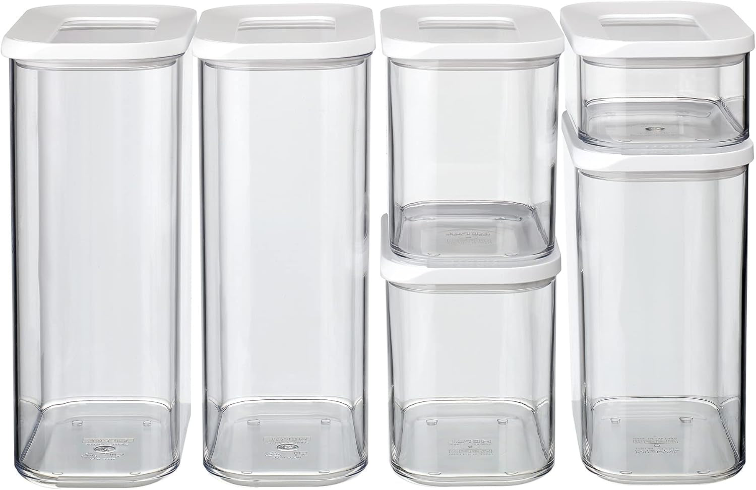 Mepal Juego de 6 Botes con Tapa - Recipientes para Alimentos Rectangulares - Organizador de Cocina de Plástico - Recipientes Herméticos - 2x 2000ml, 2x 1000ml, 1x 1500ml y 1x 425ml - Cajas de Almacenamiento de Alimentos Blancas Naty Shop