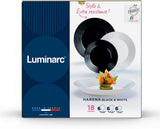 Harena N&b Glasgeschirr, 18 piezas, para 6 personas, blanco y negro