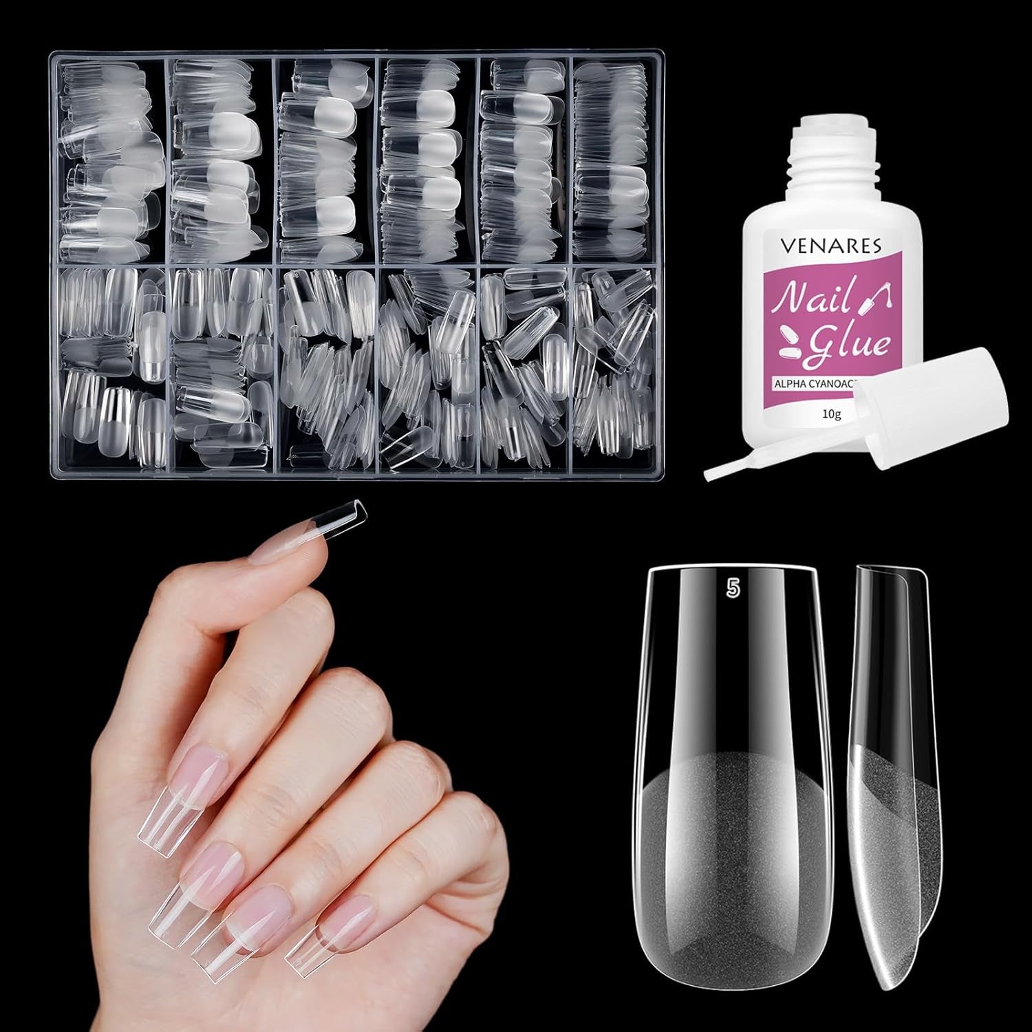 Uñas postizas cortas bailarina 500 Uds pegamento en 12 tamaños uñas artificiales Gel suave corto cobertura completa puntas de uñas para uñas de Gel cortas S