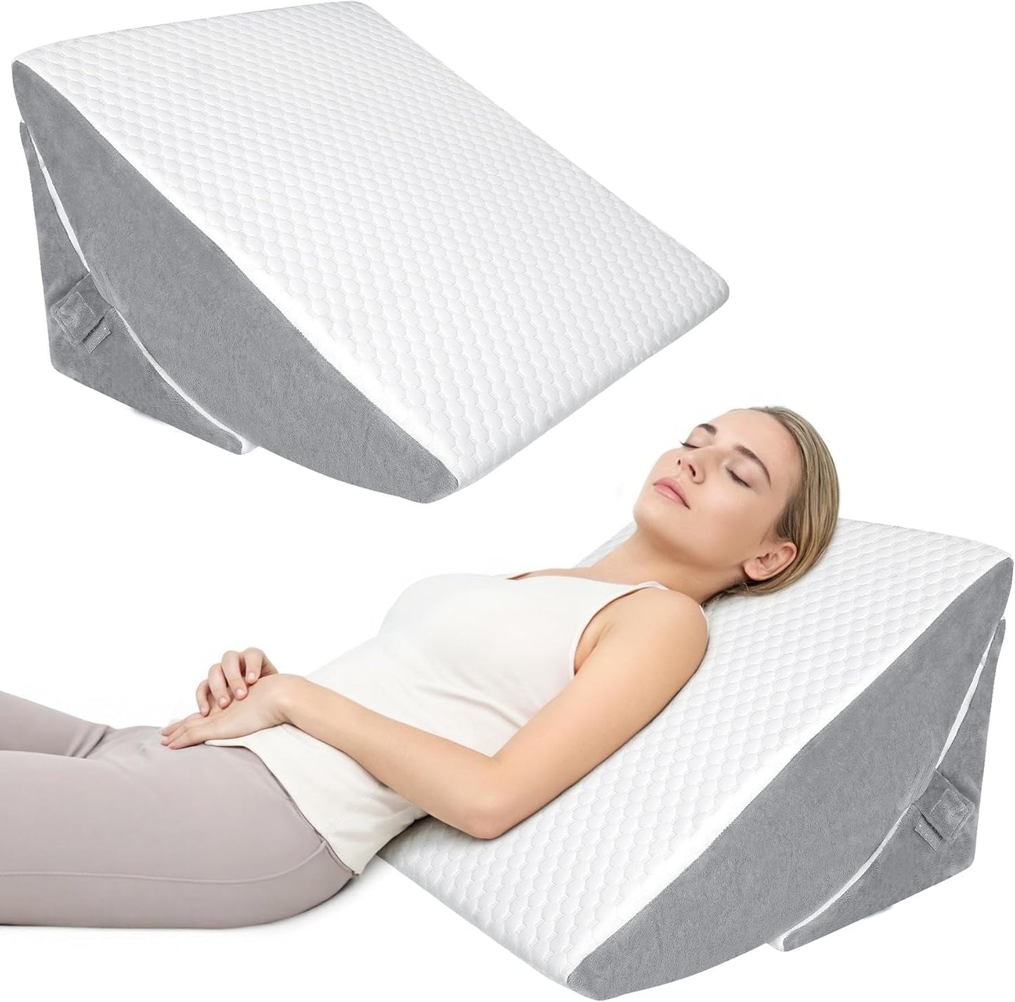 Almohada de cuña ajustable, almohada de lectura de espuma de alta densidad con rollo para el cuello para cama y sofá, cuña de cama ergonómica para apnea de reflujo del sueño, almohada para piernas, almohada de espalda para leer, jugar o mirar televisión