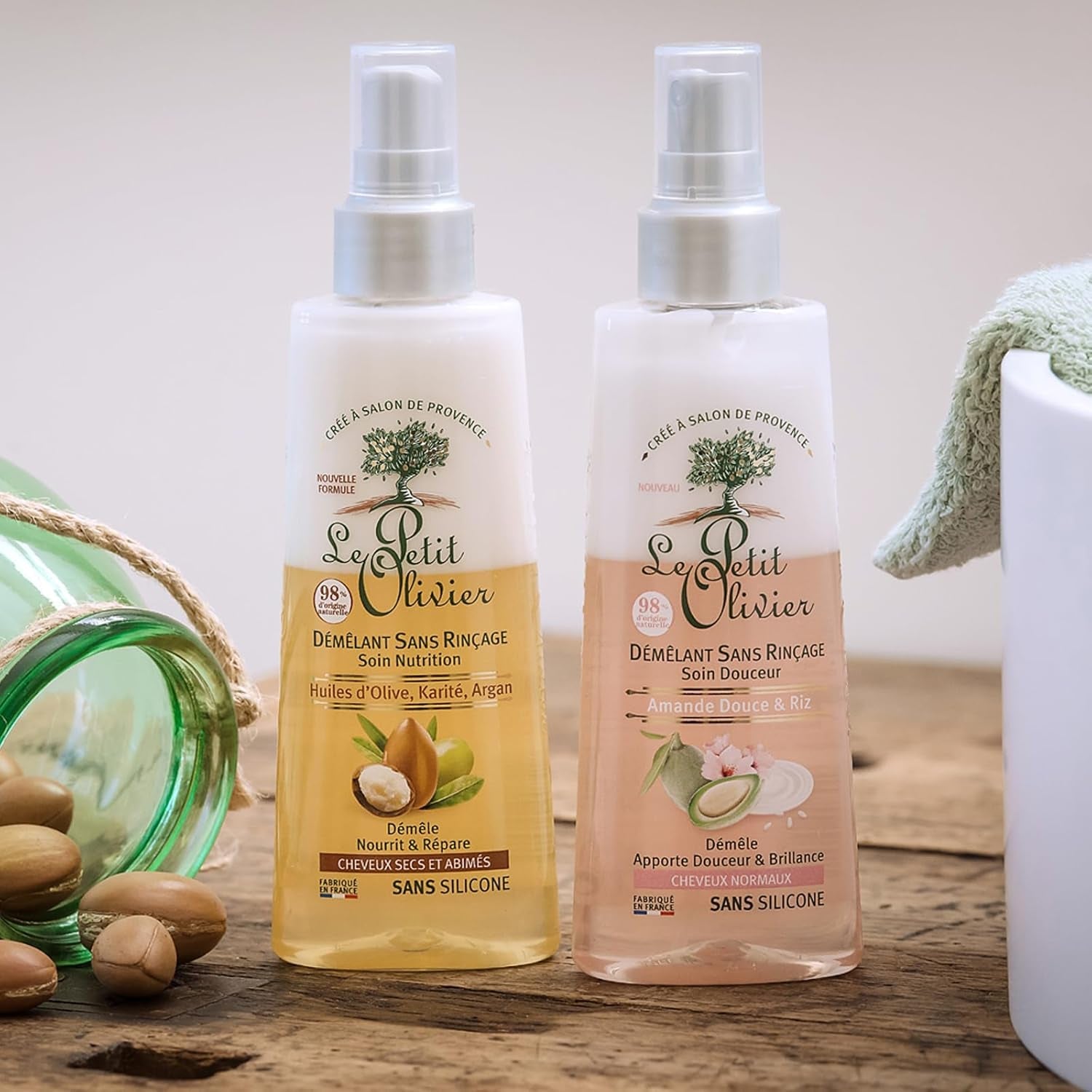 - Spray desenredante, cuidado, sin aclarado y aceites de silicona, oliva, karité y argán, desenreda, repara y nutre - cabello seco y dañado - 150 ml Productos desenredantes para el cabello Naty Shop