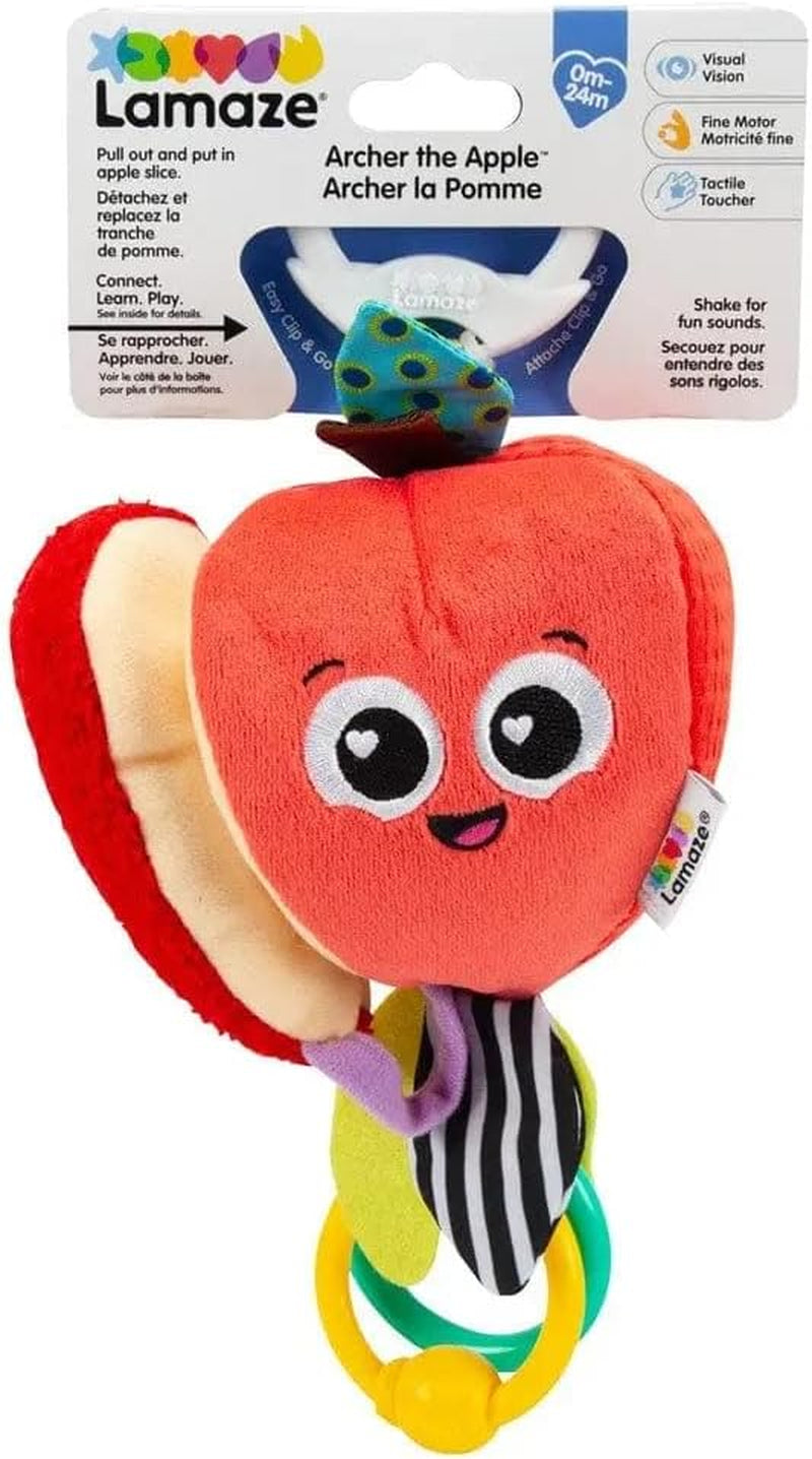 LAMAZE Bea the Banana, Cochecito con Clip y Cochecito para Recién Nacido, Juguete Sensorial para Bebé con Colores y Sonidos, Juguete de Desarrollo para Niños y Niñas de 0 a 24 Meses, Juguetes para Bebé Amarillo Naty Shop Albert, Manzana