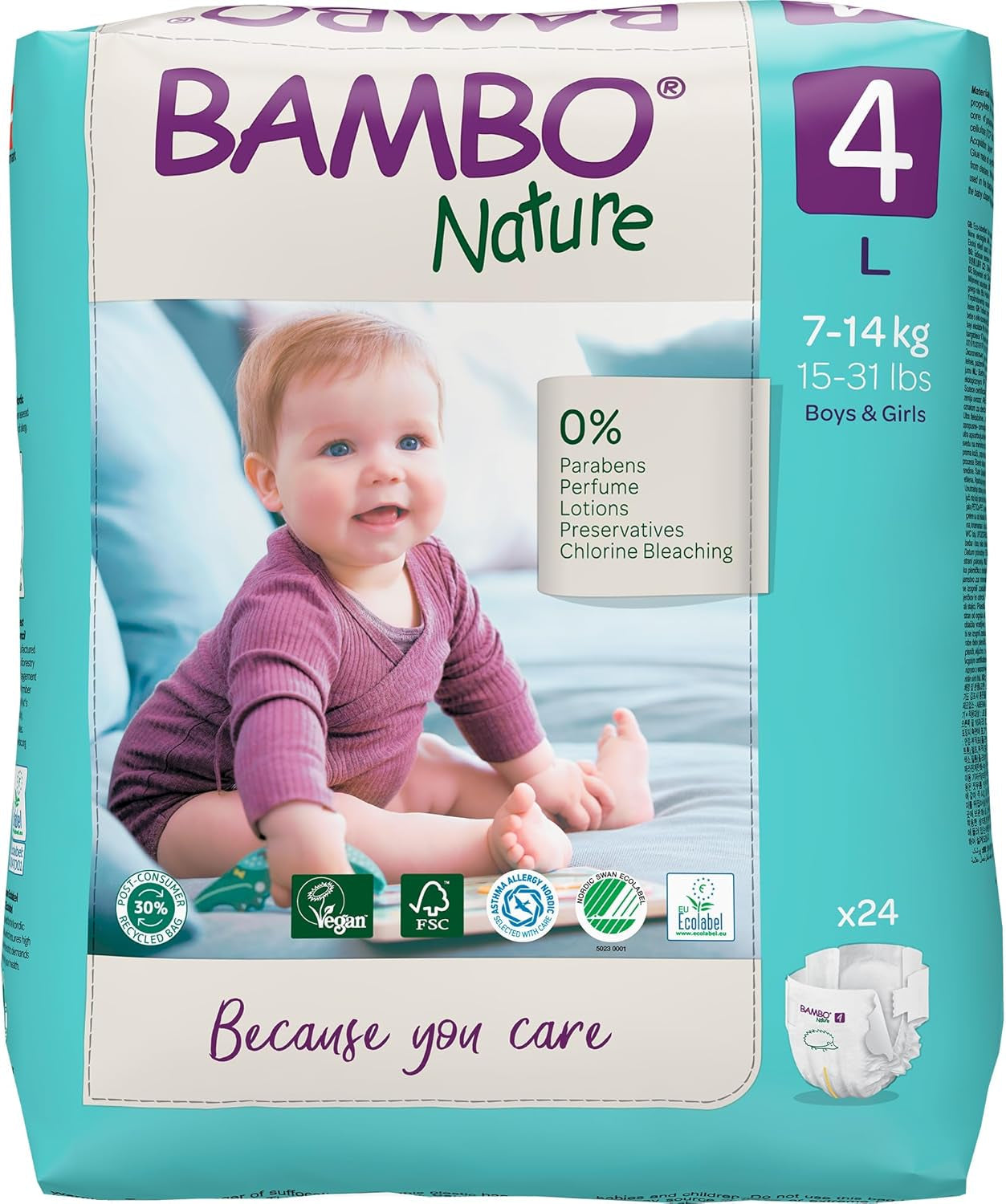 Pañales para bebés Bambo Nature, talla 4 (7-14 kg) - 48 piezas. Pañales Premium con protección mejorada contra fugas | Máxima comodidad y libertad para niños activos | Pañales testados dermatológicamente