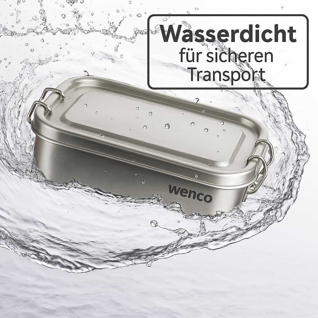 Fiambrera Wenco de Acero Inoxidable, 2 Compartimentos, Gran Capacidad, 850 ml, Fiambrera Impermeable, Apta para Lavavajillas, Incluye Anillo de Silicona de Repuesto, 18,5 x 14 x 5,5 cm, Plata (Paquete de 2) Cajas para Almacenamiento de Alimentos Naty Shop