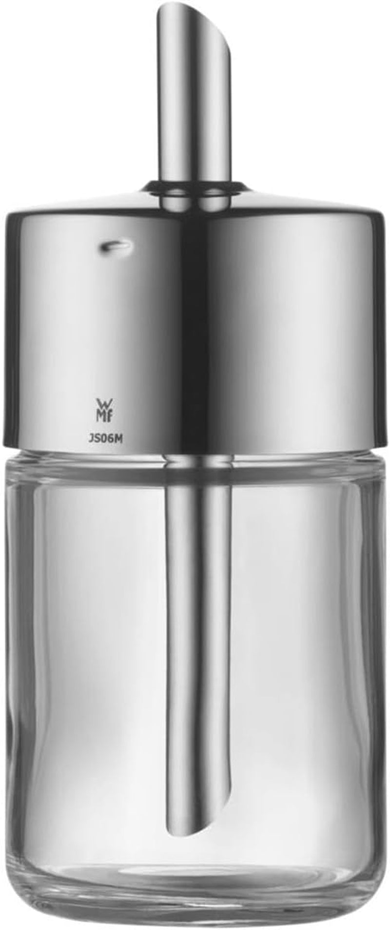 WMF Barista Azucarero 240 g, Vidrio, Dispensador de Azúcar, Acero Inoxidable Cromargan Pulido, Ideal para Azúcar Blanco/Moreno, Cacao o como Especiador