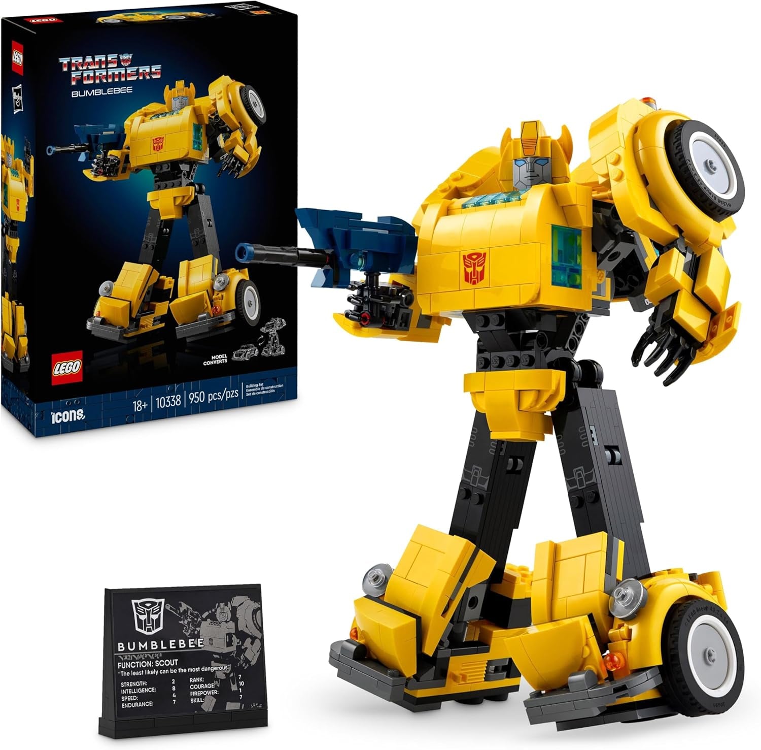 LEGO Icons Transformers Bumblebee, Figura de acción de robot coleccionable para adultos, Set de construcción de películas para fanáticos de la ciencia ficción, Se puede transformar en un automóvil, Juguete de aventuras 10338 Juegos de construcción Besuche den LEGO-Store Default Title