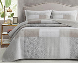 Chezmoi Collection Addy Juego de edredón de patchwork de algodón prelavado, ligero, reversible, para todas las estaciones, de gran tamaño, 3 piezas, color azul marino, blanco, gris, color topo, edredones y edredones a cuadros Naty Shop Hibiscus Patchwork Taupe Queen