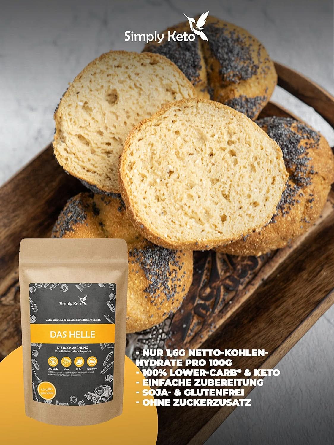 Simply Keto The Light Lower Carb* Pan, Mezcla para pan sin gluten, 260 gramos Cocina Naty Shop