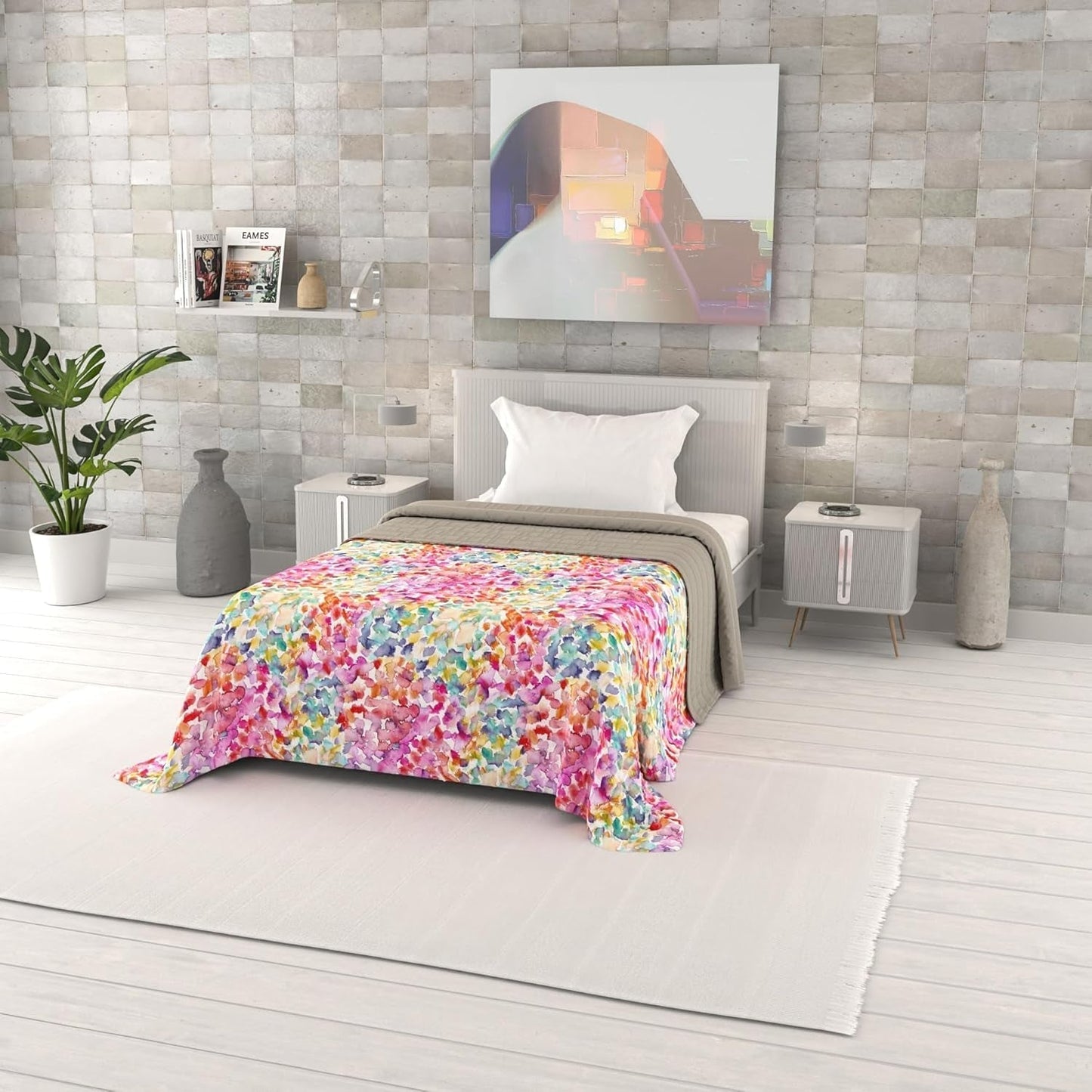 Colcha De Verano Estampada Fantasía, Relleno De Poliester, Pétalos, 260X270Cm Edredones y colchas Naty Shop Primavera 220X270Cm