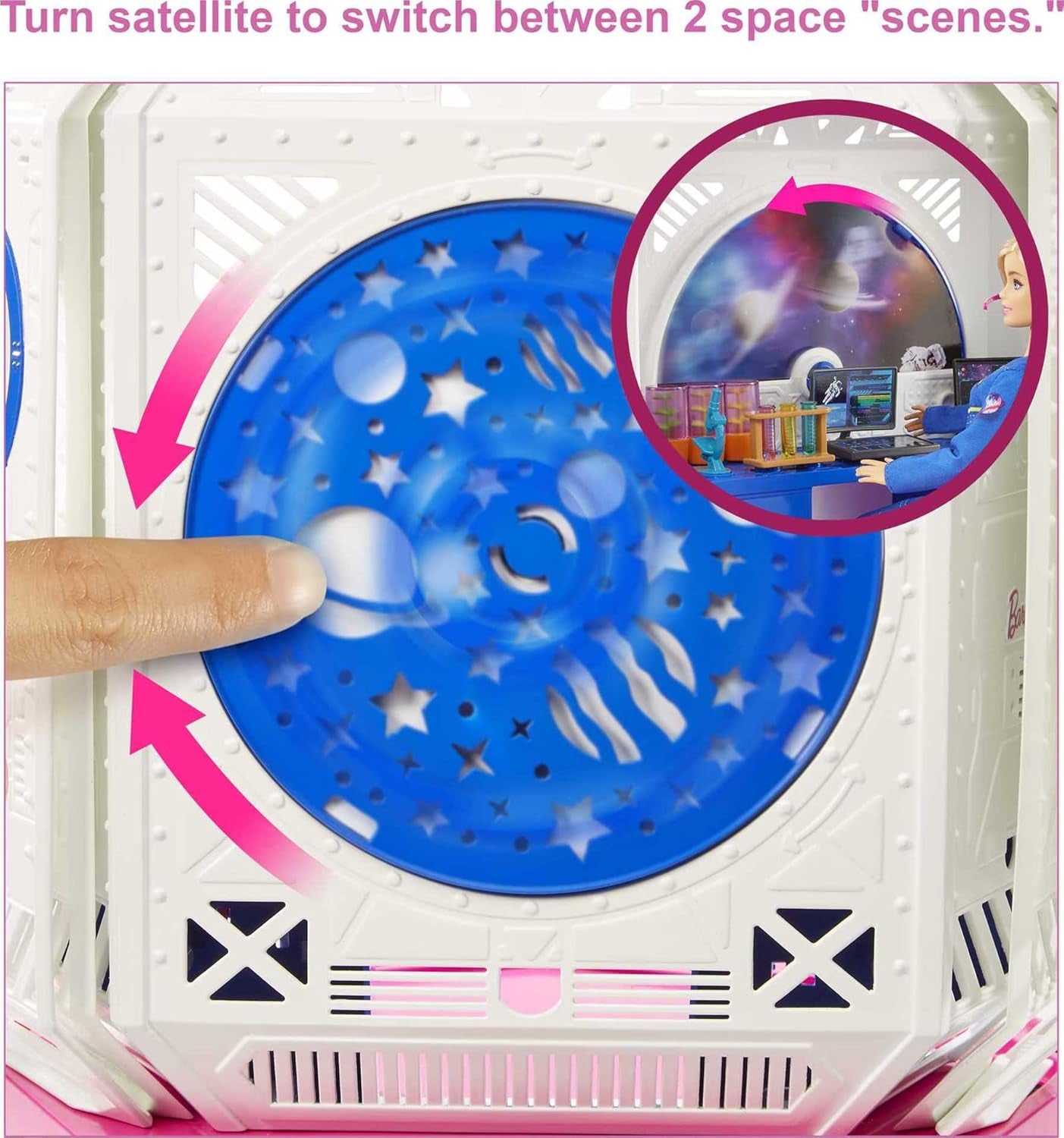 Barbie GXF27 - Aventura espacial en la estación espacial, muñeca espacial, cachorro, estación de trabajo, escenas espaciales, 20 accesorios, juguete de regalo para niños de 3 años en adelante