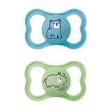 Chupete de silicona MAM Air 2 unidades Diseño extra ligero y ventilado Chupete respetuoso con los dientes Hecho de silicona especial MAM SkinSoft con caja para chupete 6-16 meses Oso/Rinoceronte