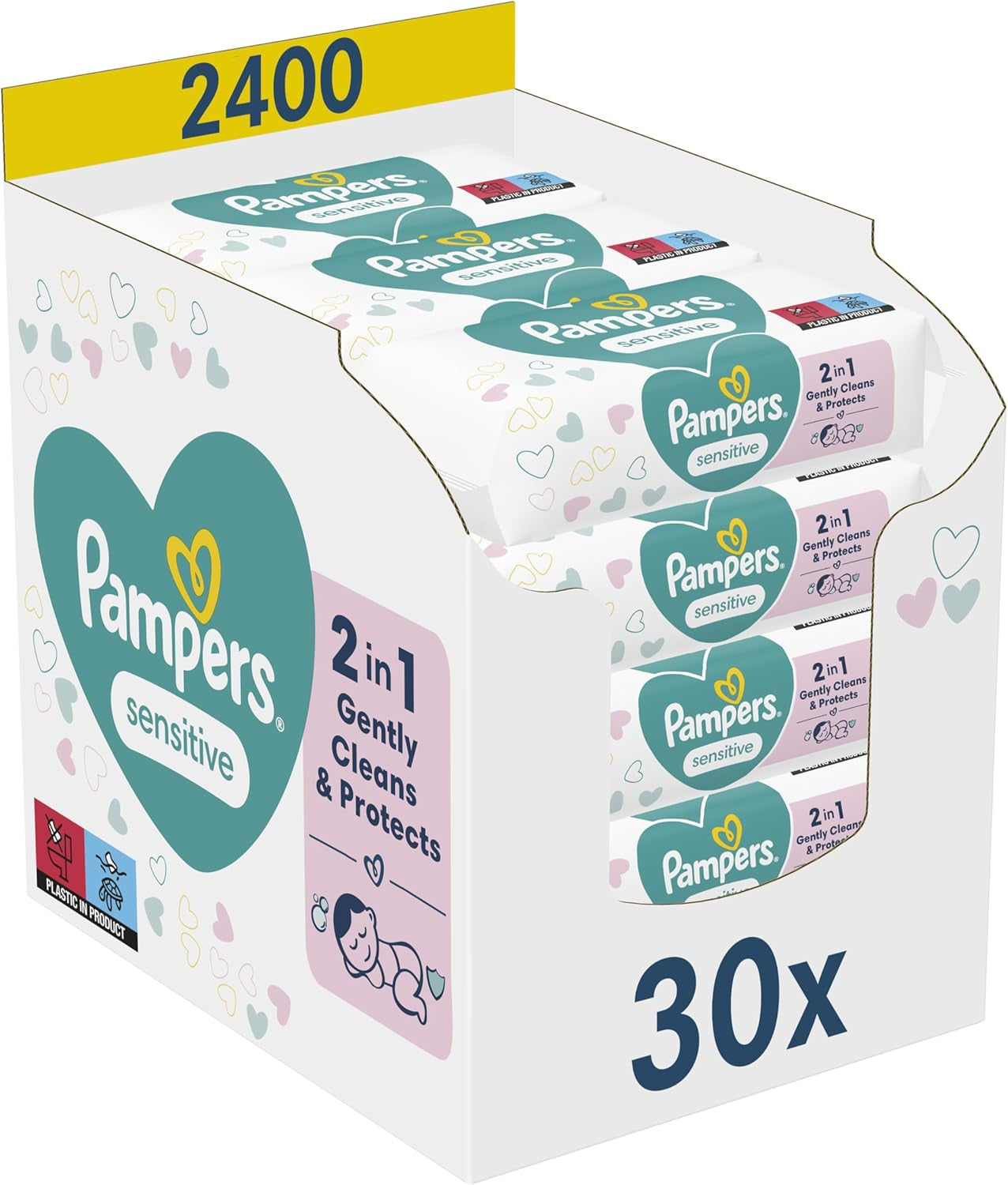 Toallitas para bebé Pampers Sensitive, paquete de 15 de 80 toallitas, 1200 toallitas para bebé, limpieza suave y protección de la piel 2 en 1