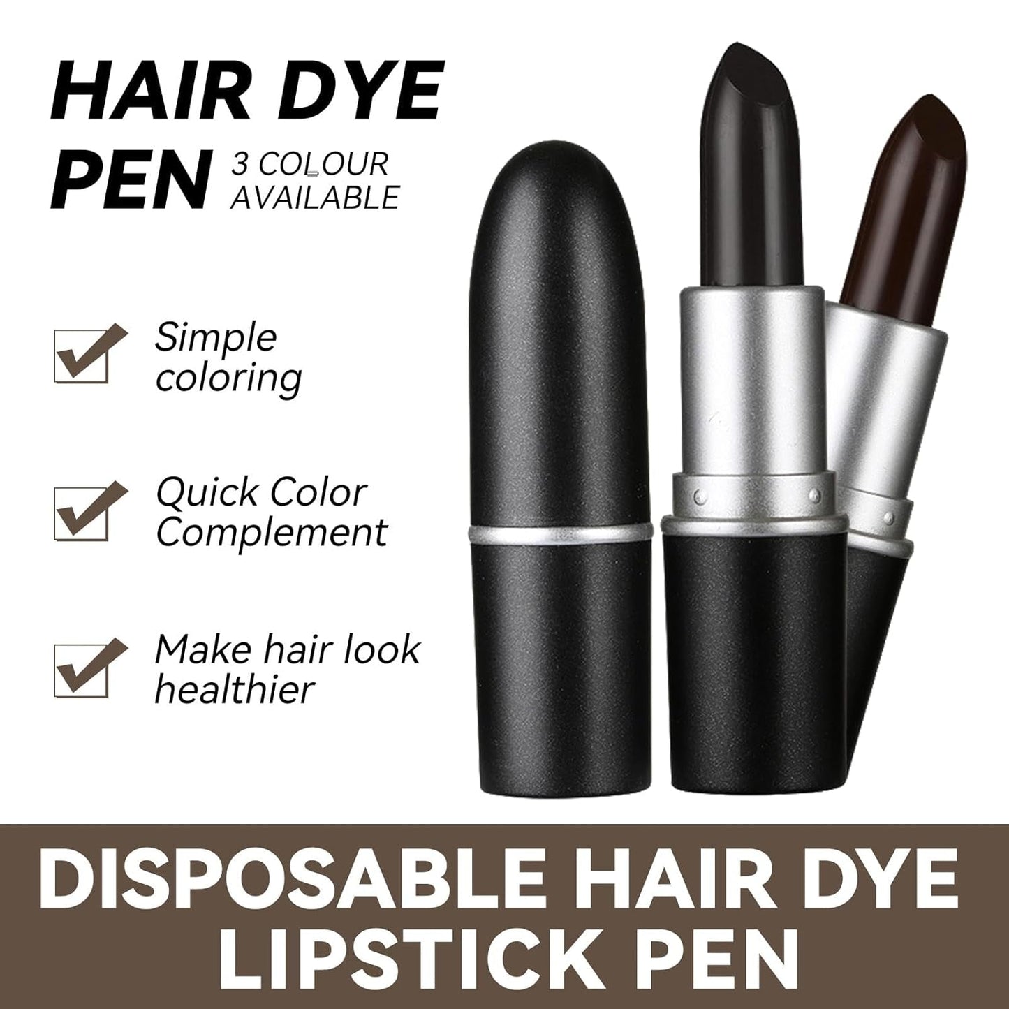 Barra de color para el cabello Color de cabello temporal Lápiz labial Tinte para el cabello, Lápiz labial temporal Tinte para el cabello Color blanco Cubierta para el cabello Barra de maquillaje DIY Tinte para el cabello Negro Marrón Tinte para el cabello Naty Shop