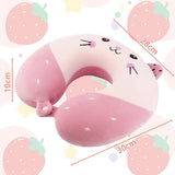 Litimkat Almohada para el cuello para niños, almohada portátil para el cuello, almohada de viaje, almohada de espuma viscoelástica en forma de U, almohada de viaje, avión, coche, tren, oficina, hogar, lindo patrón de animales, funda de almohada desmontable (rosa) Almohadas ortopédicas cervicales Naty Shop